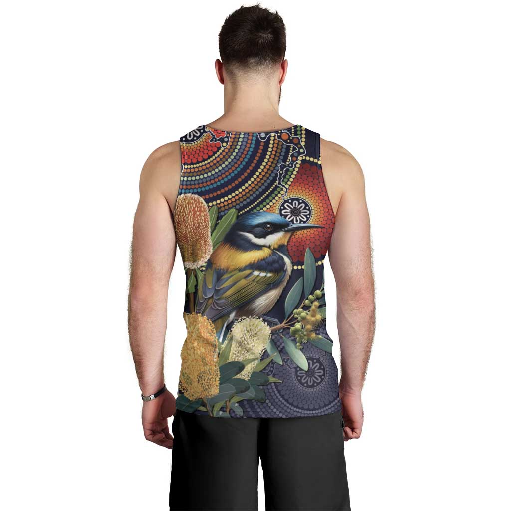 Aussie Honeyeaters Banksia Flowers Men Tank Top Aboriginal Dots Painting - Vibe Hoodie Shop