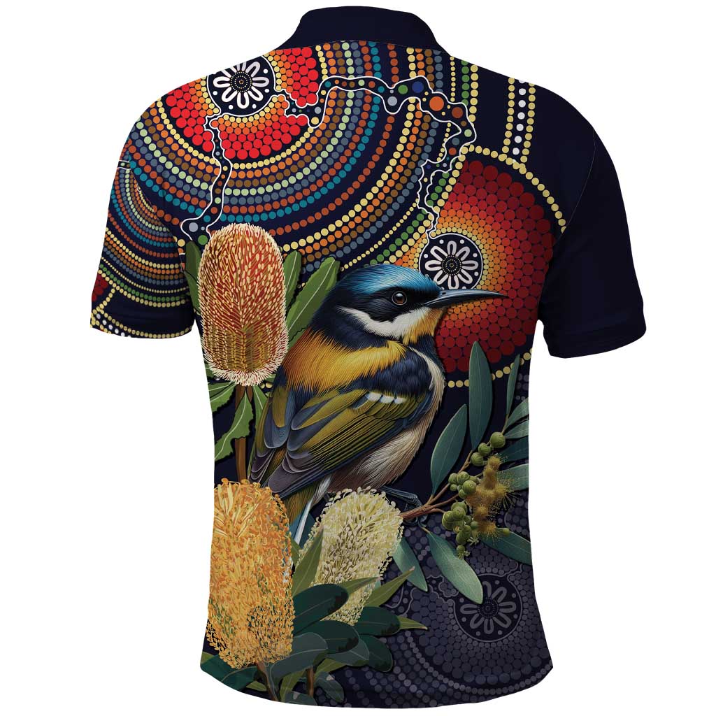 Aussie Honeyeaters Banksia Flowers Polo Shirt Aboriginal Dots Painting LT9 - Vibe Hoodie Shop