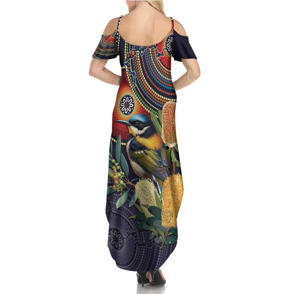 Aussie Honeyeaters Banksia Flowers Summer Maxi Dress Aboriginal Dots Painting