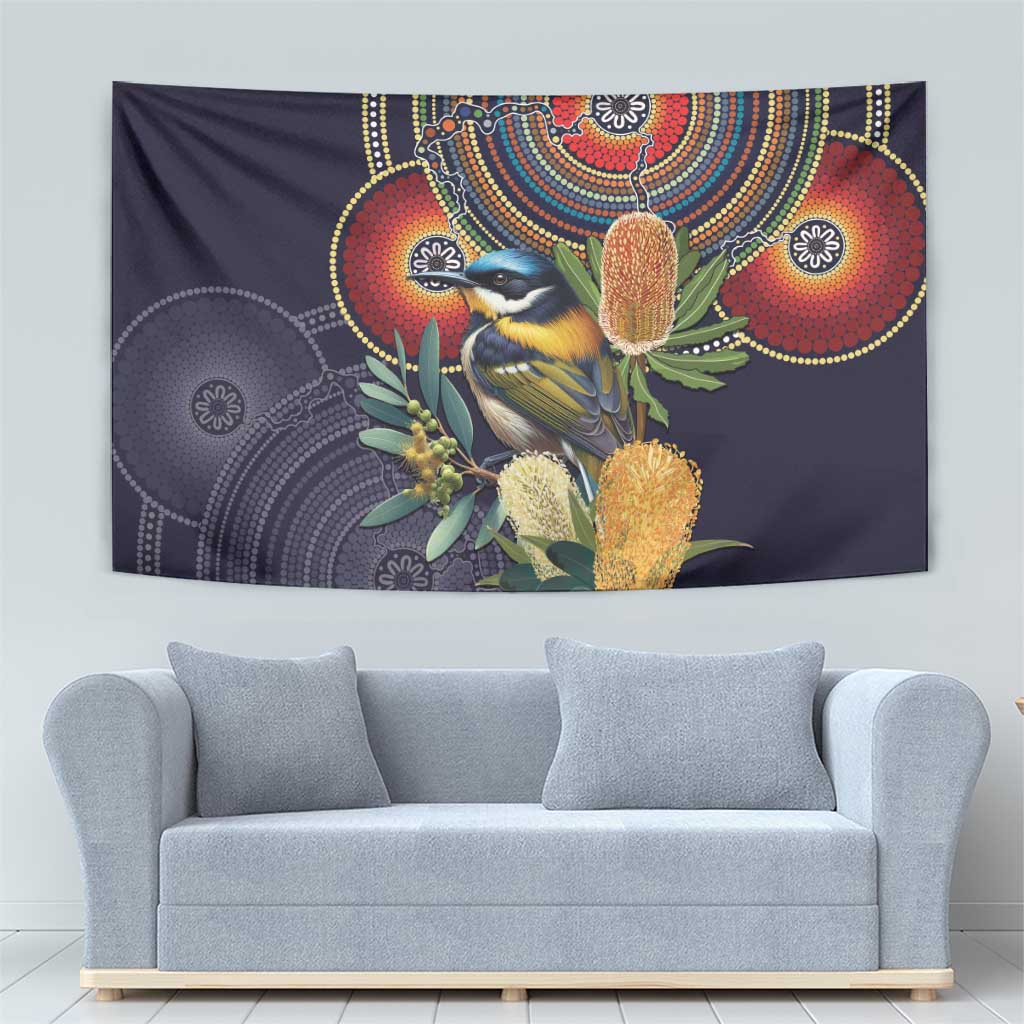 Aussie Honeyeaters Banksia Flowers Tapestry Aboriginal Dots Painting - Vibe Hoodie Shop