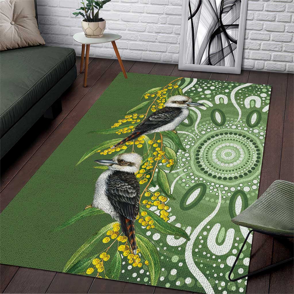 Aussie Kokaburra Golden Wattle Area Rug Aboriginal with National Color - Vibe Hoodie Shop