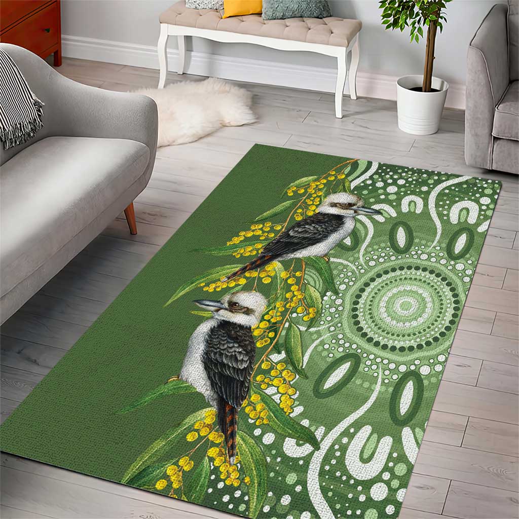 Aussie Kokaburra Golden Wattle Area Rug Aboriginal with National Color - Vibe Hoodie Shop