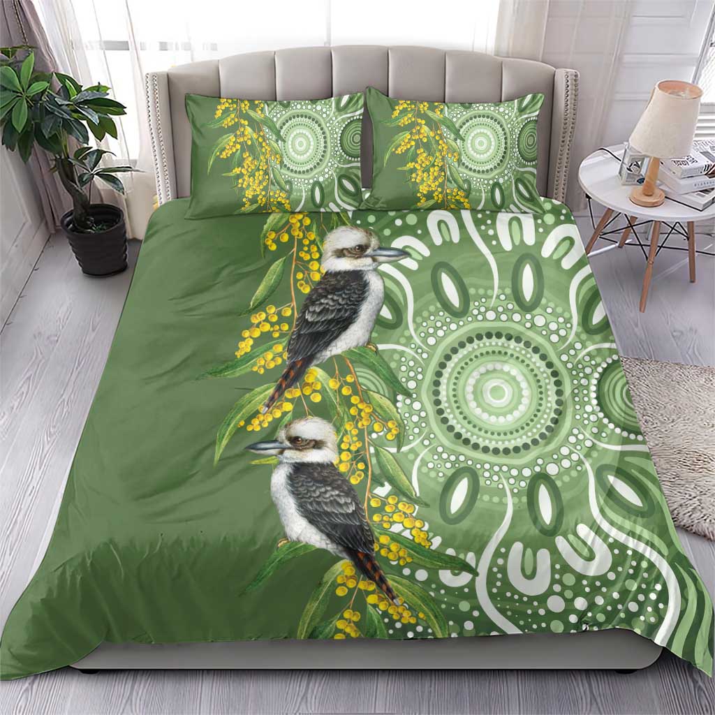 Aussie Kokaburra Golden Wattle Bedding Set Aboriginal with National Color - Vibe Hoodie Shop