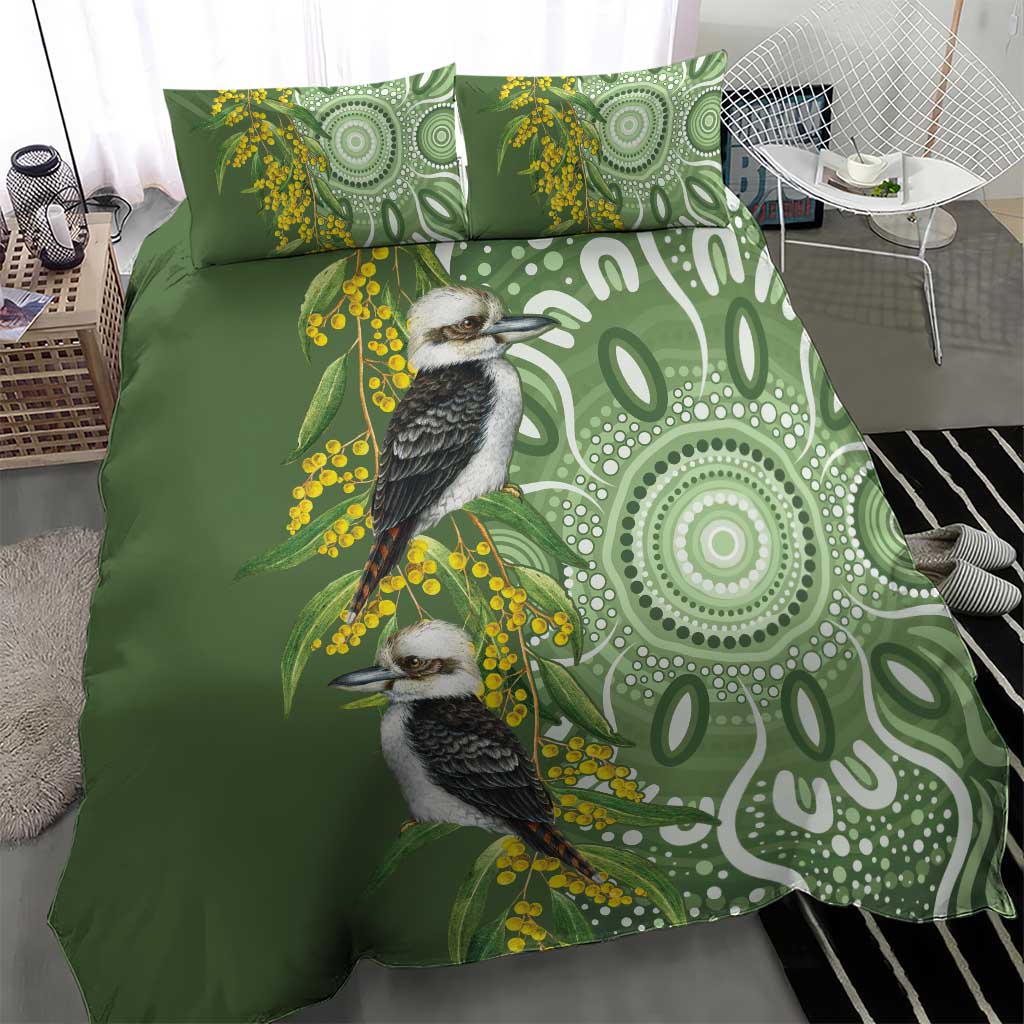 Aussie Kokaburra Golden Wattle Bedding Set Aboriginal with National Color - Vibe Hoodie Shop