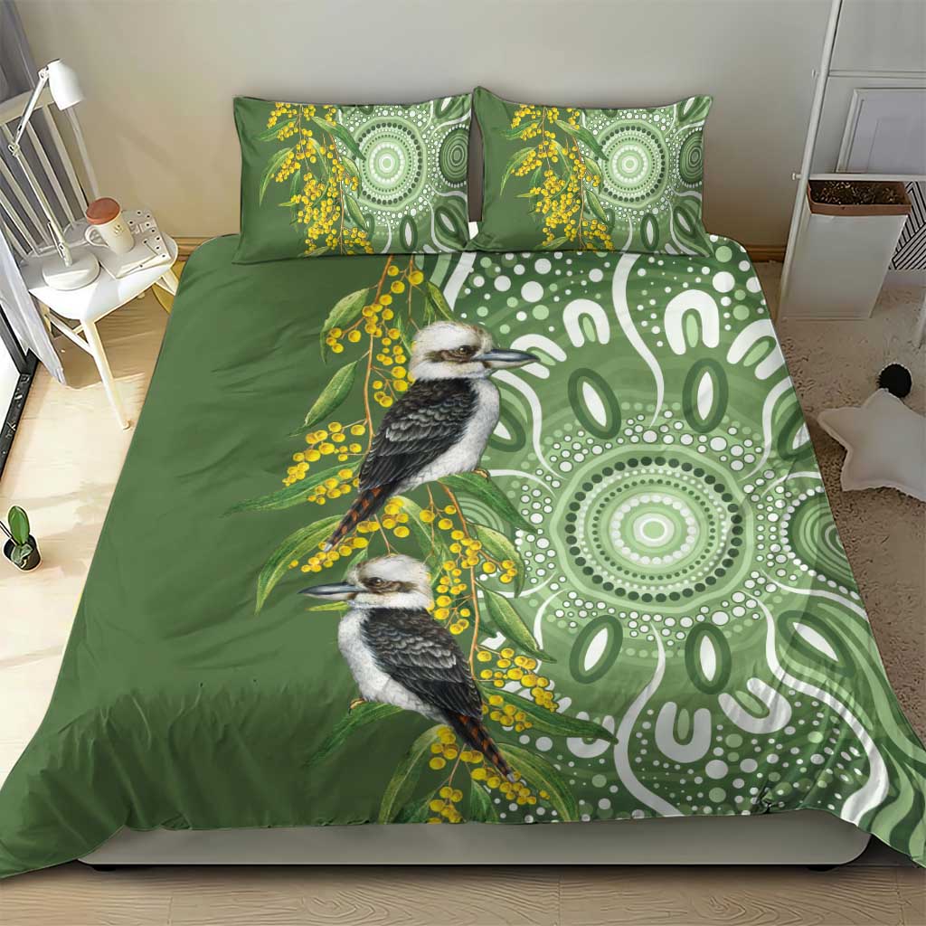 Aussie Kokaburra Golden Wattle Bedding Set Aboriginal with National Color - Vibe Hoodie Shop