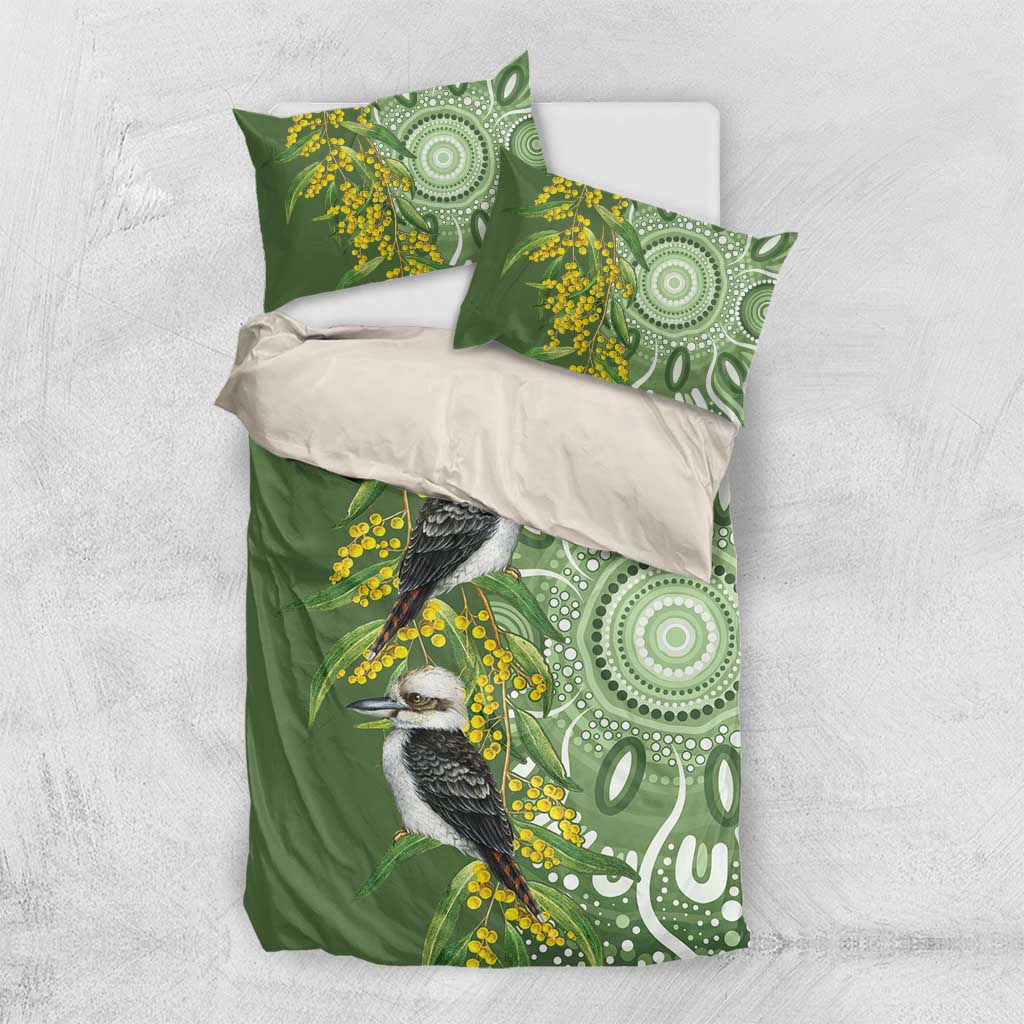 Aussie Kokaburra Golden Wattle Bedding Set Aboriginal with National Color - Vibe Hoodie Shop