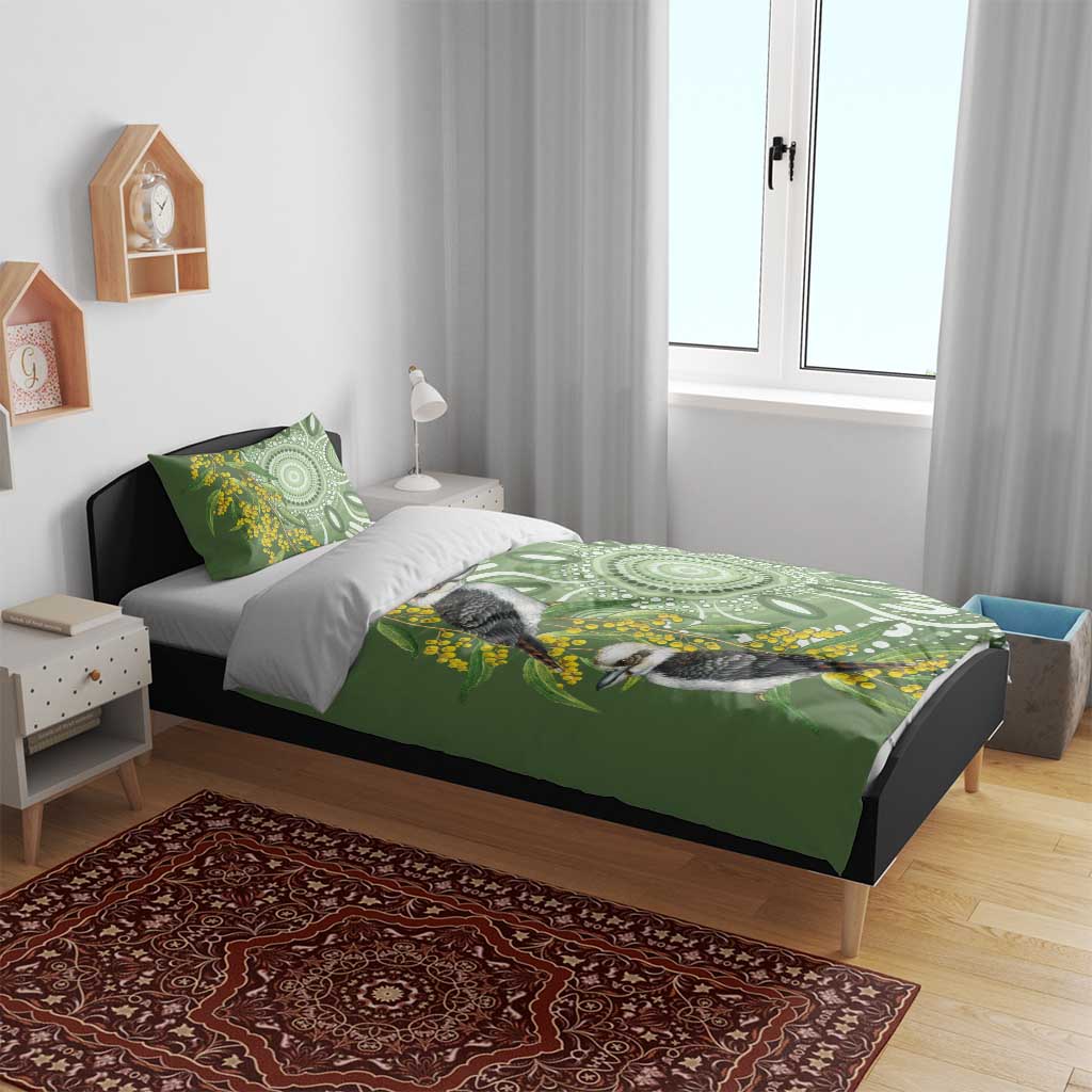 Aussie Kokaburra Golden Wattle Bedding Set Aboriginal with National Color - Vibe Hoodie Shop