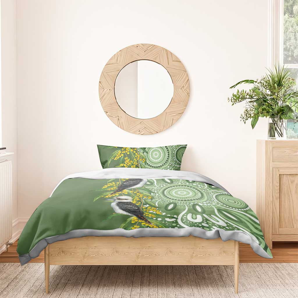 Aussie Kokaburra Golden Wattle Bedding Set Aboriginal with National Color - Vibe Hoodie Shop