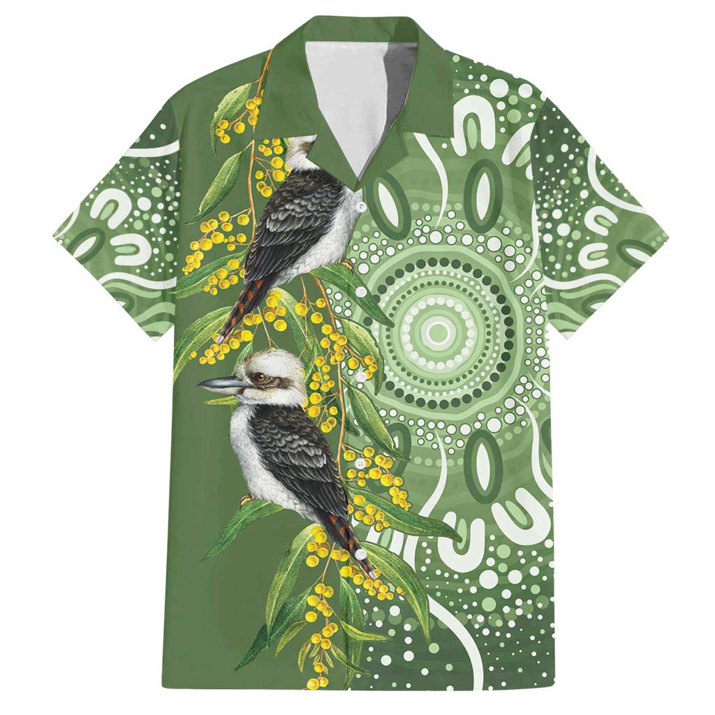 Aussie Kokaburra Golden Wattle Family Matching Long Sleeve Bodycon Dress and Hawaiian Shirt Aboriginal with National Color