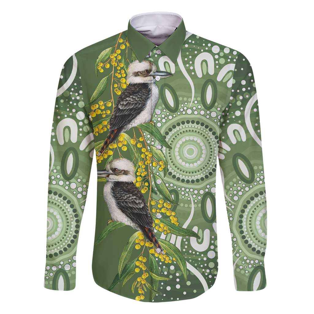 Aussie Kokaburra Golden Wattle Family Matching Long Sleeve Bodycon Dress and Hawaiian Shirt Aboriginal with National Color