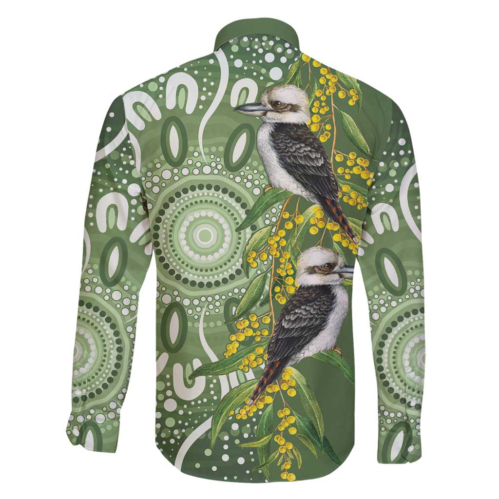 Aussie Kokaburra Golden Wattle Family Matching Long Sleeve Bodycon Dress and Hawaiian Shirt Aboriginal with National Color