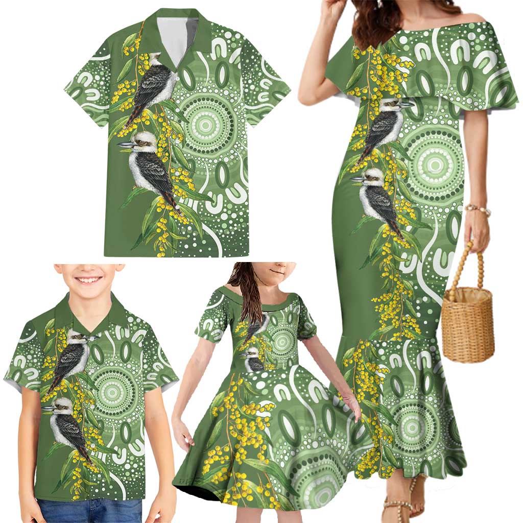 Aussie Kokaburra Golden Wattle Family Matching Mermaid Dress and Hawaiian Shirt Aboriginal with National Color