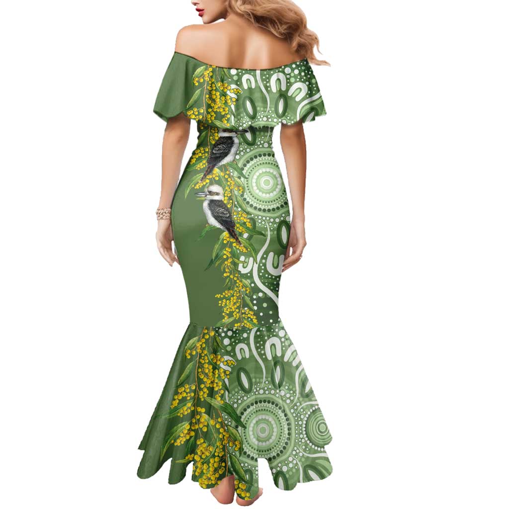 Aussie Kokaburra Golden Wattle Family Matching Mermaid Dress and Hawaiian Shirt Aboriginal with National Color