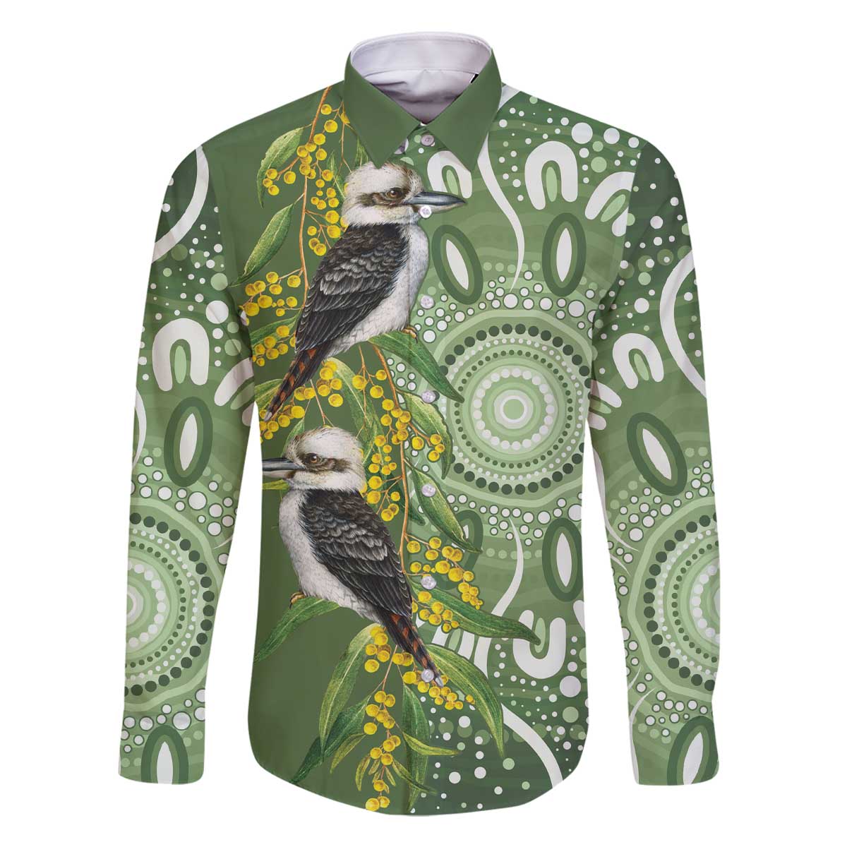 Aussie Kokaburra Golden Wattle Family Matching Off The Shoulder Long Sleeve Dress and Hawaiian Shirt Aboriginal with National Color