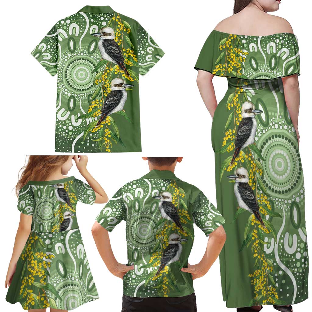 Aussie Kokaburra Golden Wattle Family Matching Off Shoulder Maxi Dress and Hawaiian Shirt Aboriginal with National Color