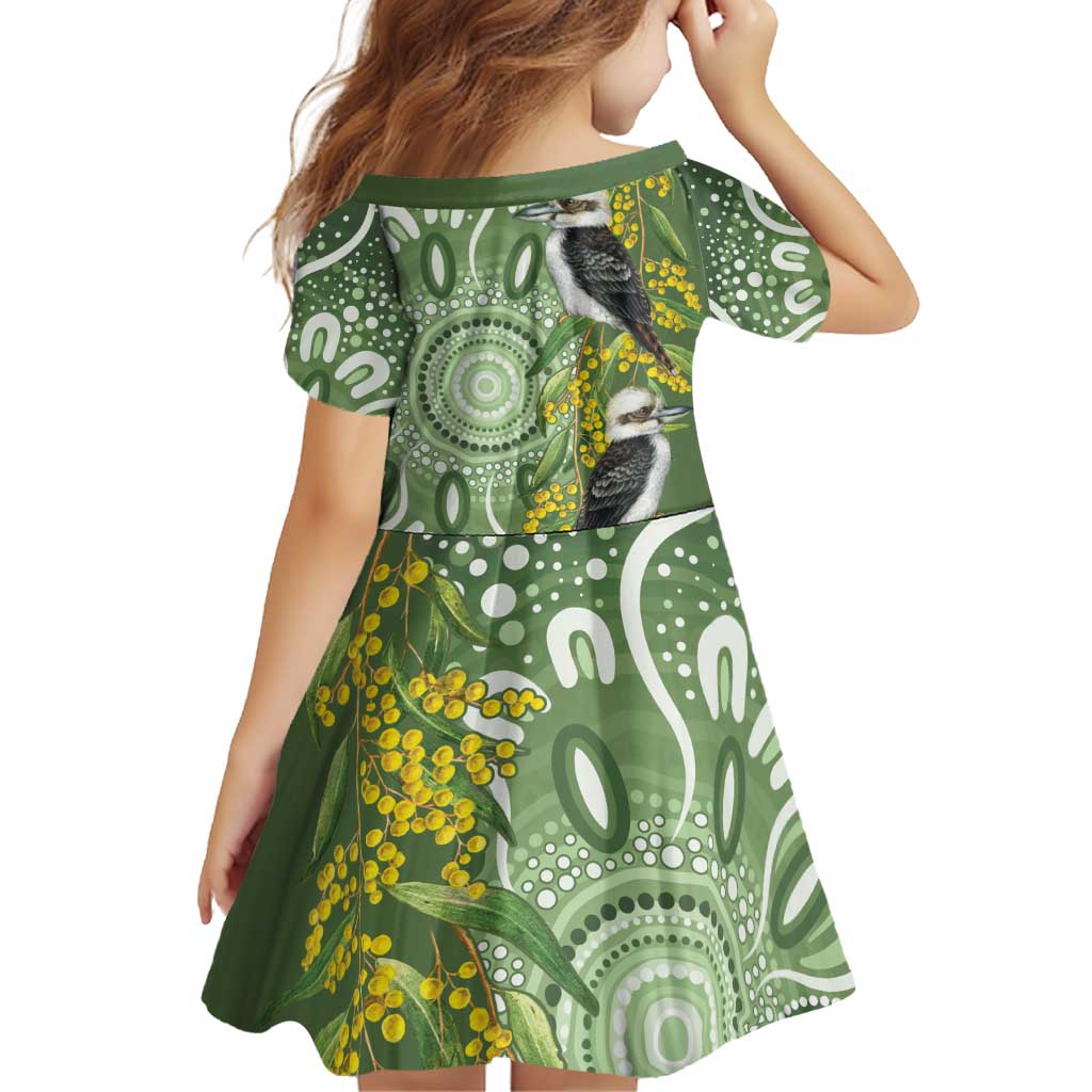 Aussie Kokaburra Golden Wattle Family Matching Off Shoulder Short Dress and Hawaiian Shirt Aboriginal with National Color