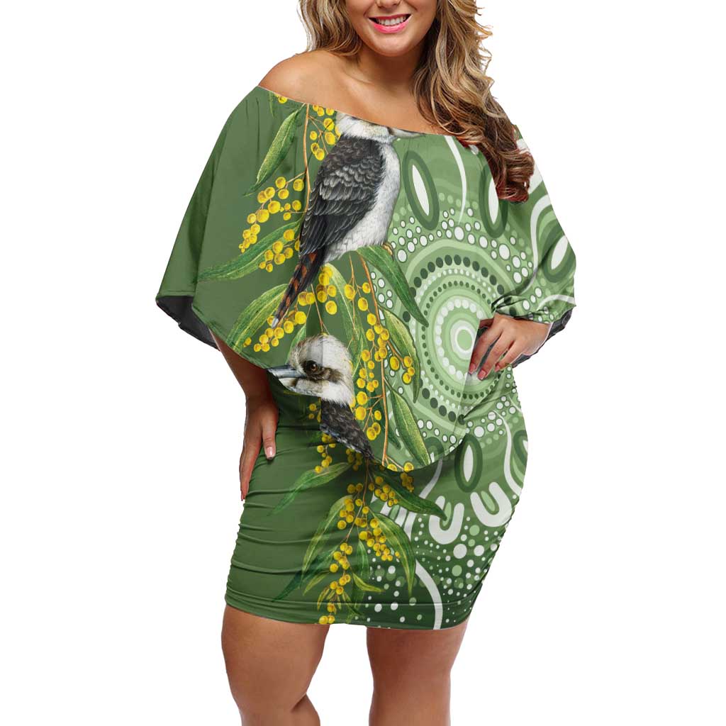 Aussie Kokaburra Golden Wattle Family Matching Off Shoulder Short Dress and Hawaiian Shirt Aboriginal with National Color