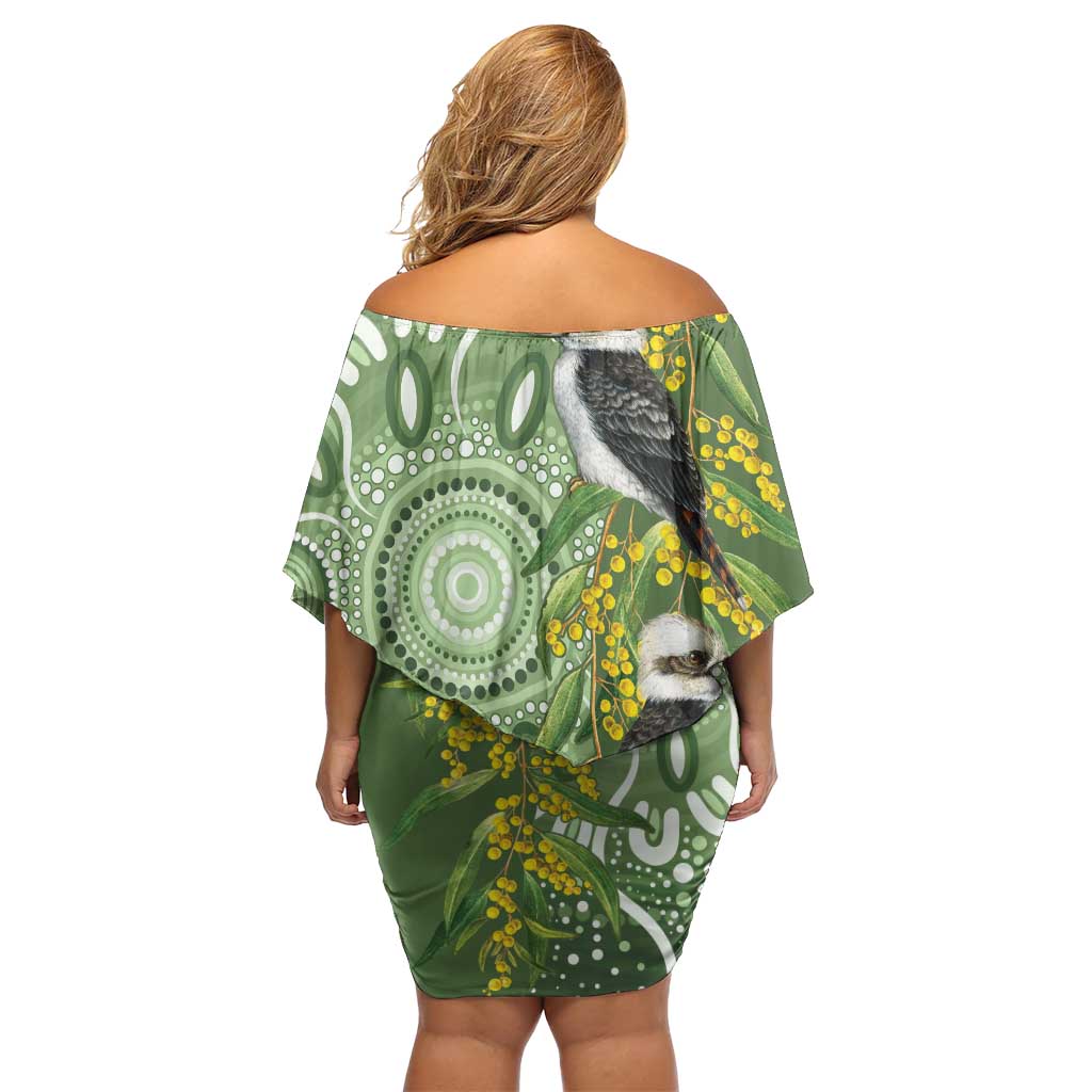 Aussie Kokaburra Golden Wattle Family Matching Off Shoulder Short Dress and Hawaiian Shirt Aboriginal with National Color