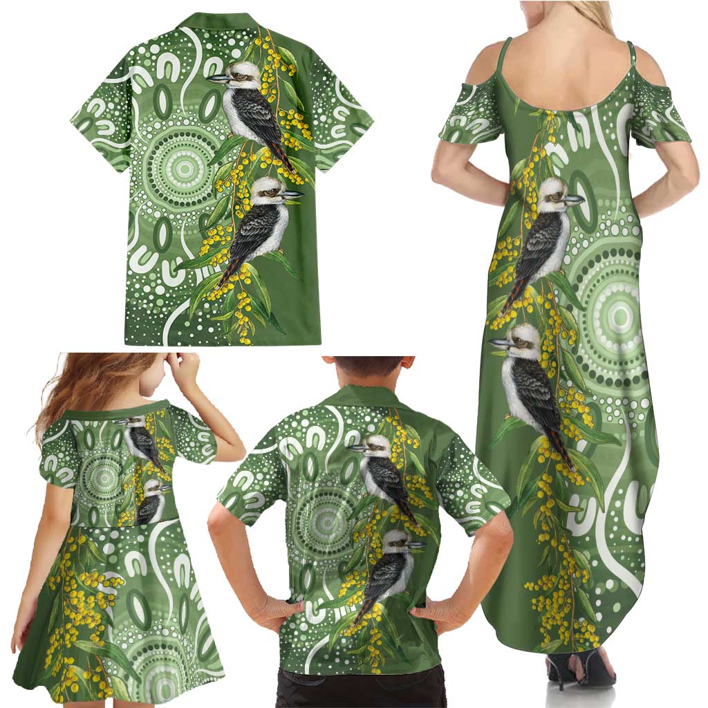 Aussie Kokaburra Golden Wattle Family Matching Summer Maxi Dress and Hawaiian Shirt Aboriginal with National Color