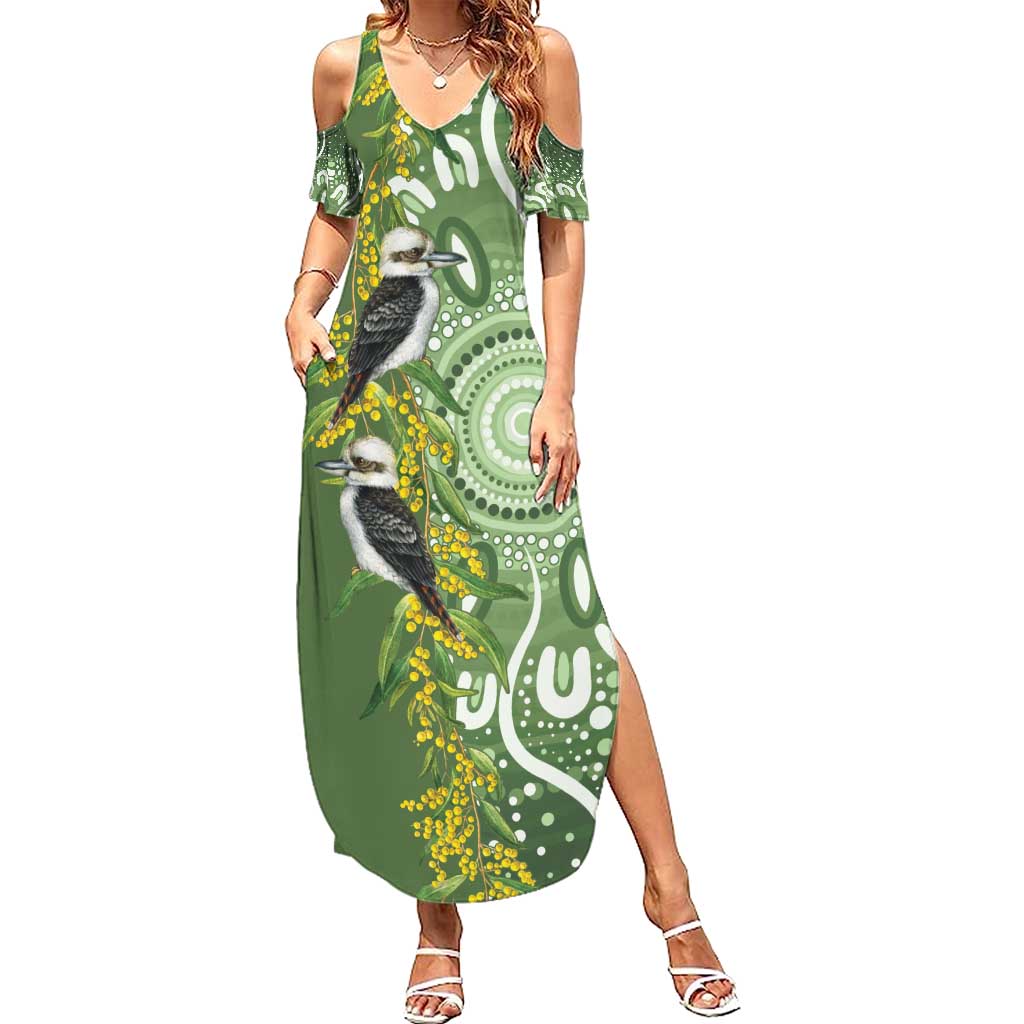 Aussie Kokaburra Golden Wattle Family Matching Summer Maxi Dress and Hawaiian Shirt Aboriginal with National Color