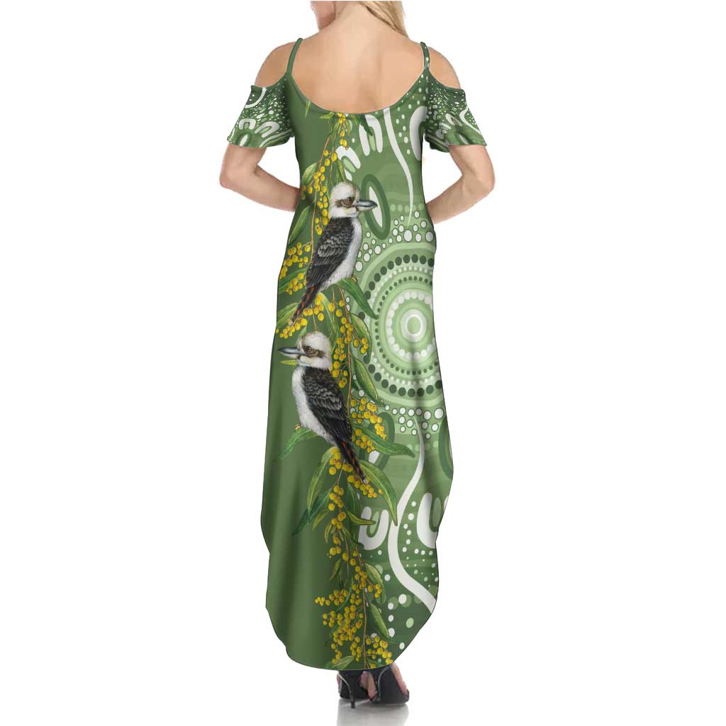 Aussie Kokaburra Golden Wattle Family Matching Summer Maxi Dress and Hawaiian Shirt Aboriginal with National Color