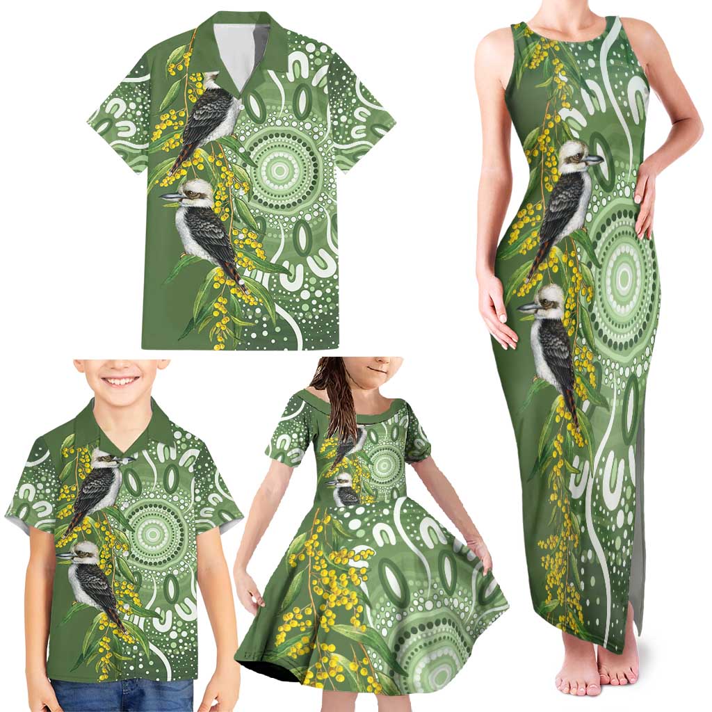 Aussie Kokaburra Golden Wattle Family Matching Tank Maxi Dress and Hawaiian Shirt Aboriginal with National Color