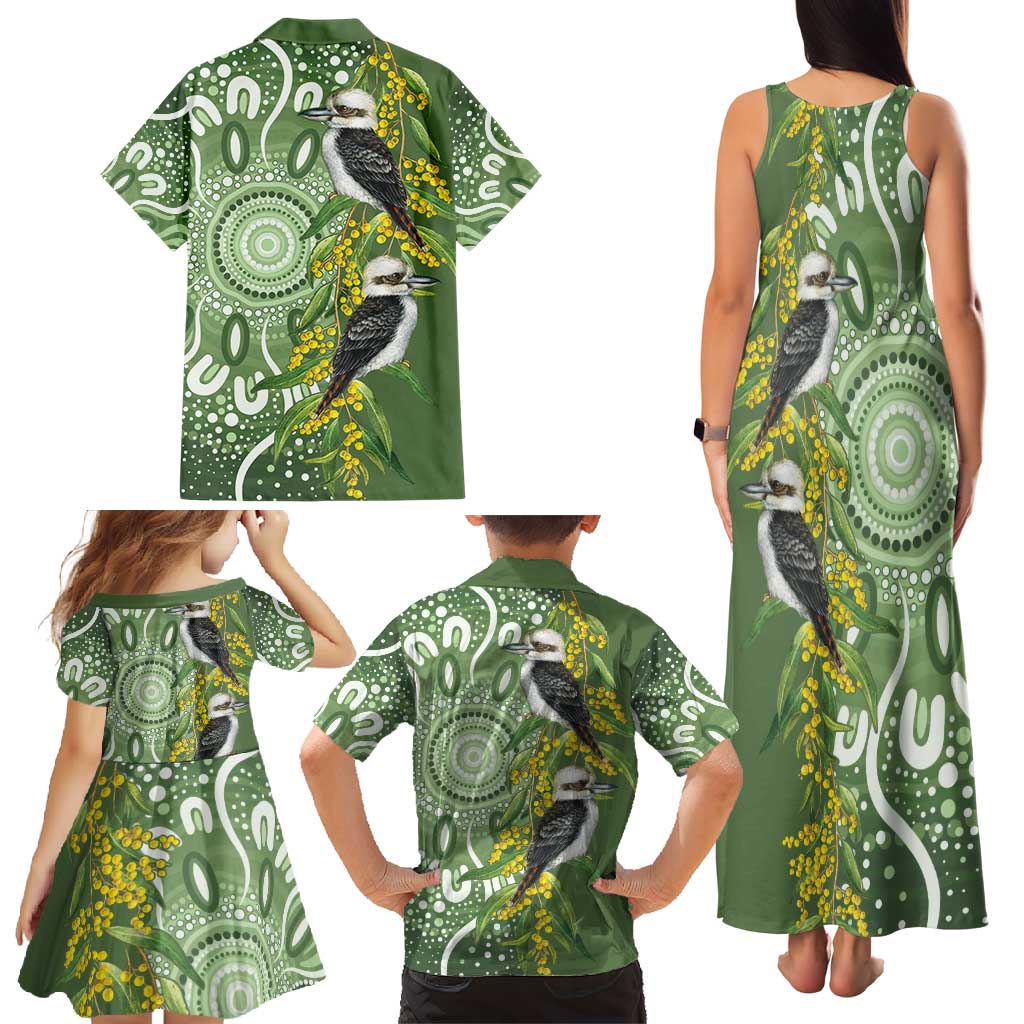 Aussie Kokaburra Golden Wattle Family Matching Tank Maxi Dress and Hawaiian Shirt Aboriginal with National Color