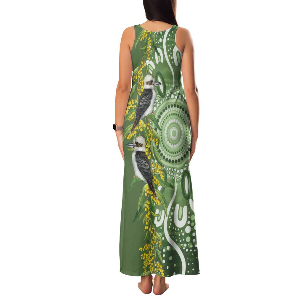 Aussie Kokaburra Golden Wattle Family Matching Tank Maxi Dress and Hawaiian Shirt Aboriginal with National Color