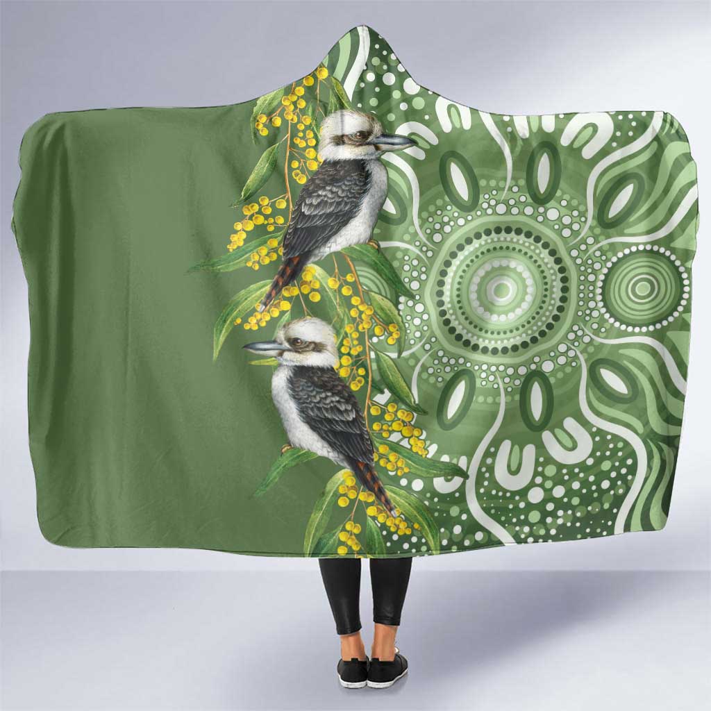 Aussie Kokaburra Golden Wattle Hooded Blanket Aboriginal with National Color