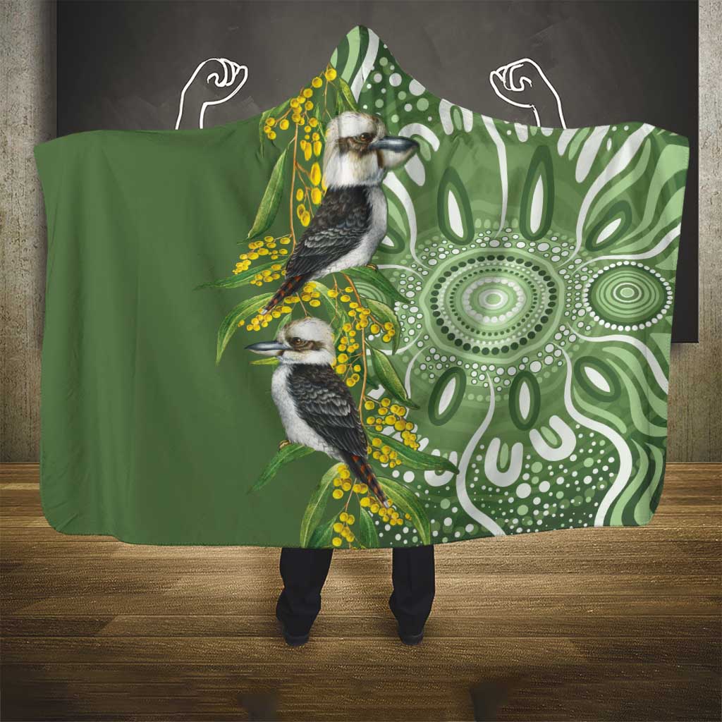 Aussie Kokaburra Golden Wattle Hooded Blanket Aboriginal with National Color