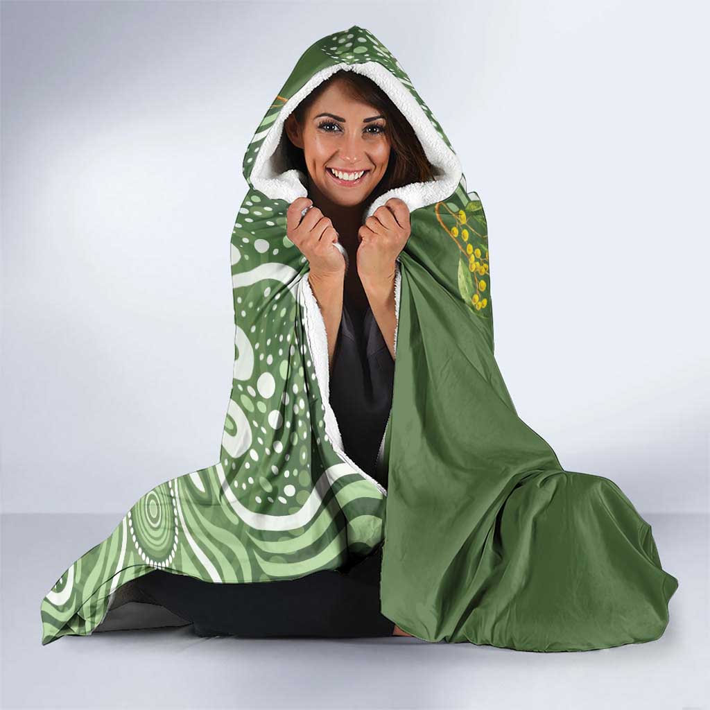 Aussie Kokaburra Golden Wattle Hooded Blanket Aboriginal with National Color