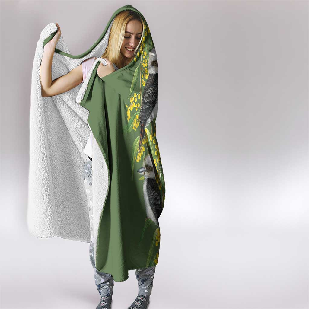 Aussie Kokaburra Golden Wattle Hooded Blanket Aboriginal with National Color