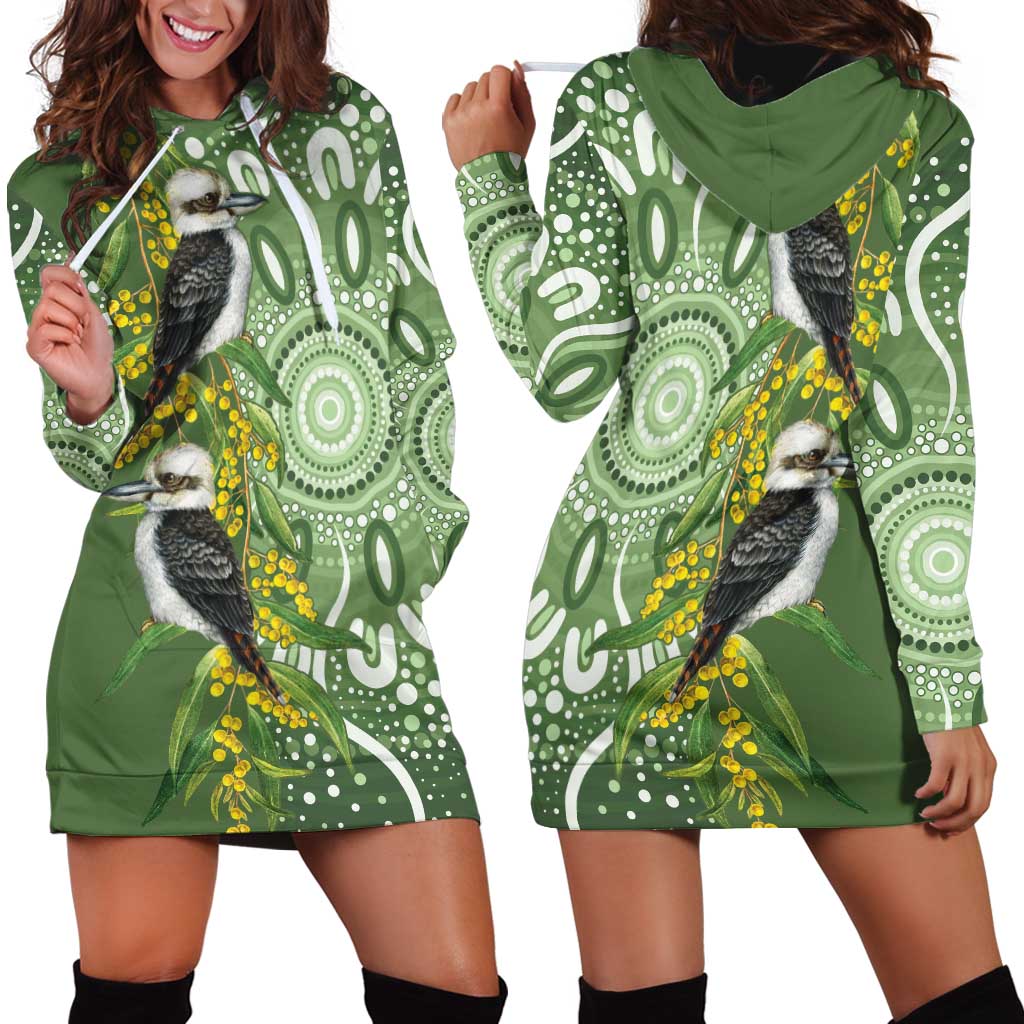 Aussie Kokaburra Golden Wattle Hoodie Dress Aboriginal with National Color - Vibe Hoodie Shop