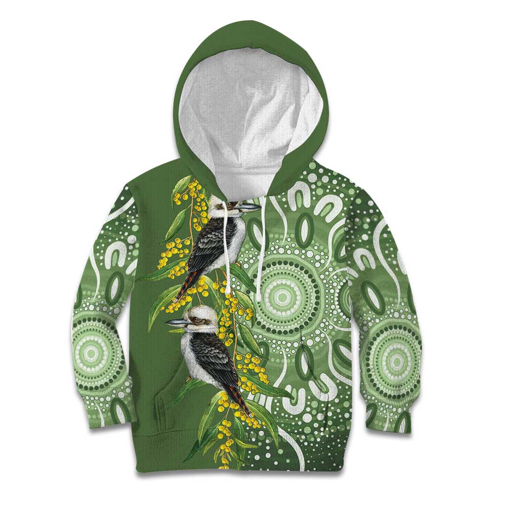 Aussie Kokaburra Golden Wattle Kid Hoodie Aboriginal with National Color - Vibe Hoodie Shop