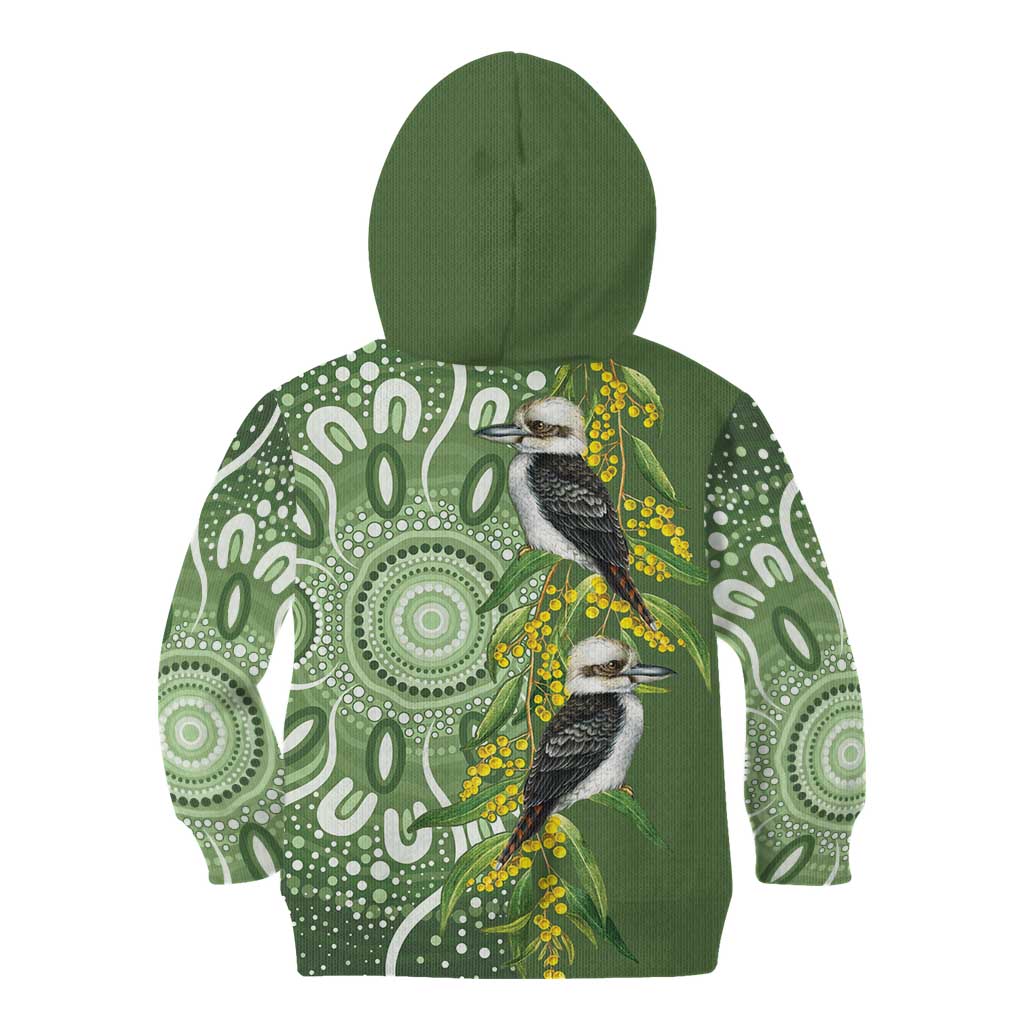 Aussie Kokaburra Golden Wattle Kid Hoodie Aboriginal with National Color - Vibe Hoodie Shop