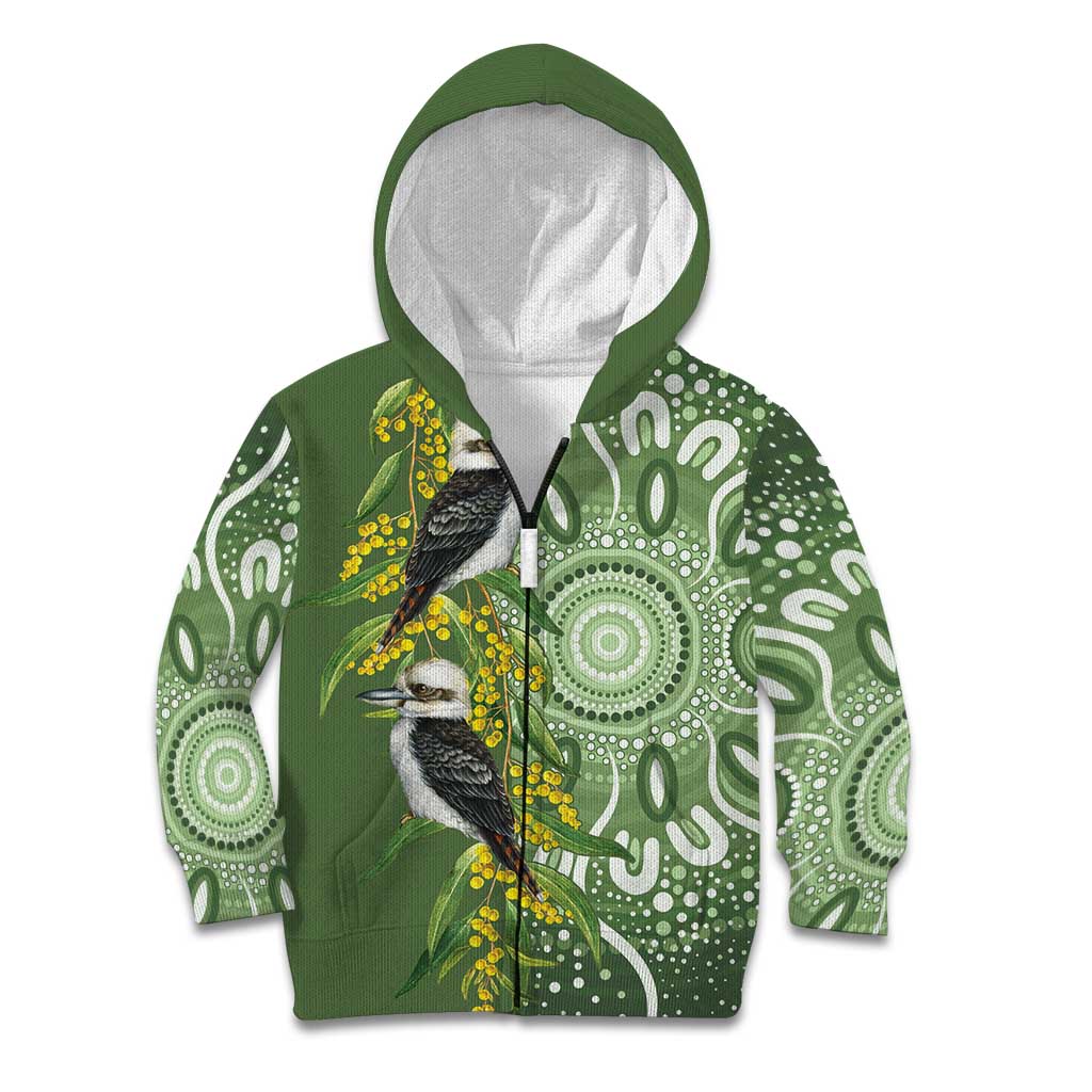 Aussie Kokaburra Golden Wattle Kid Hoodie Aboriginal with National Color - Vibe Hoodie Shop