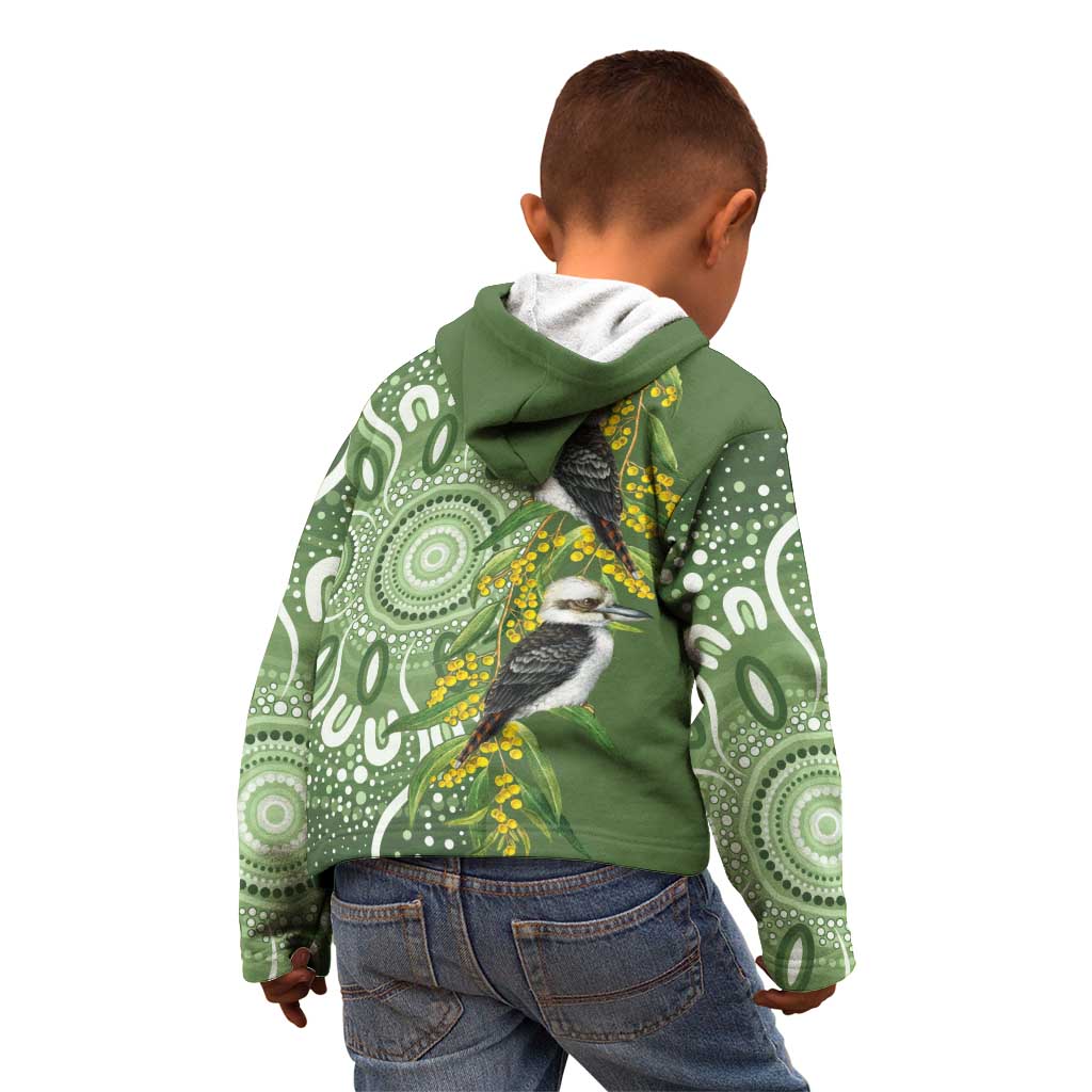 Aussie Kokaburra Golden Wattle Kid Hoodie Aboriginal with National Color - Vibe Hoodie Shop