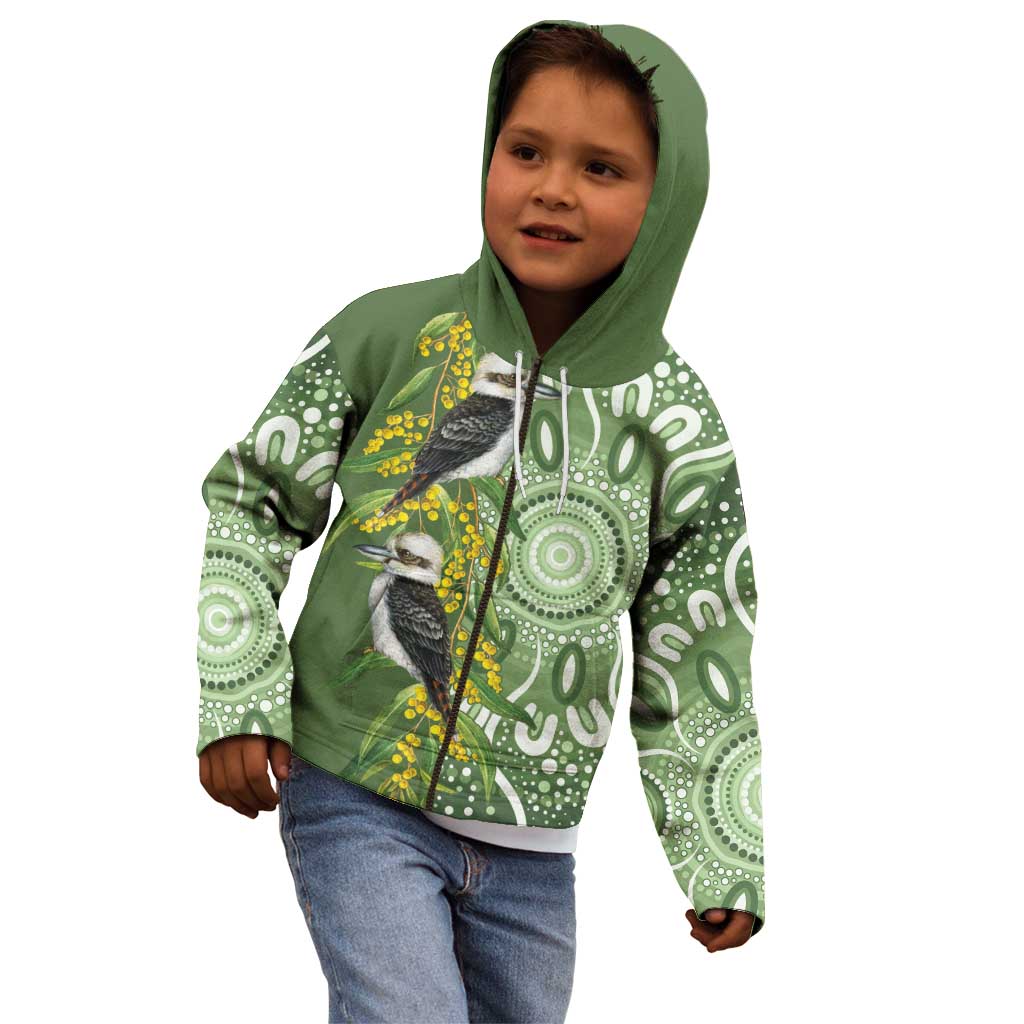 Aussie Kokaburra Golden Wattle Kid Hoodie Aboriginal with National Color - Vibe Hoodie Shop