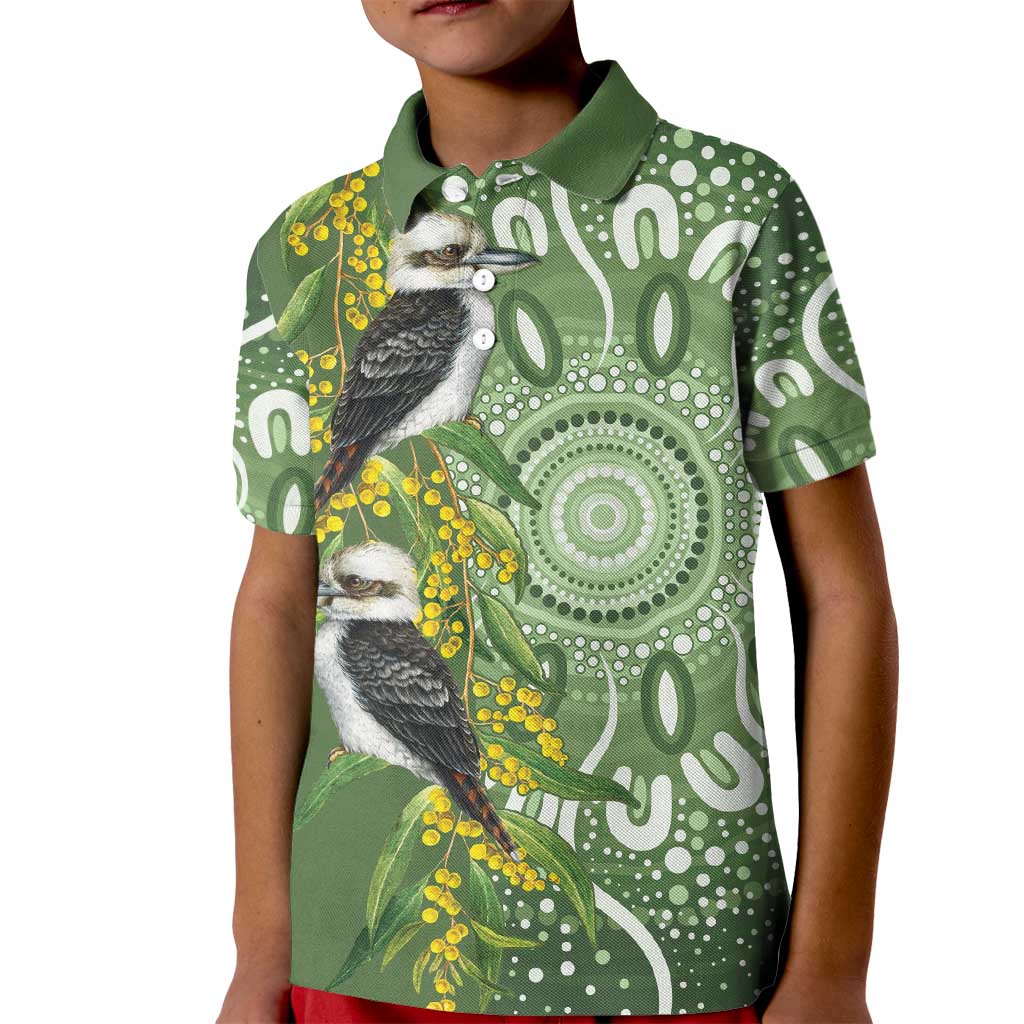 Aussie Kokaburra Golden Wattle Kid Polo Shirt Aboriginal with National Color - Vibe Hoodie Shop