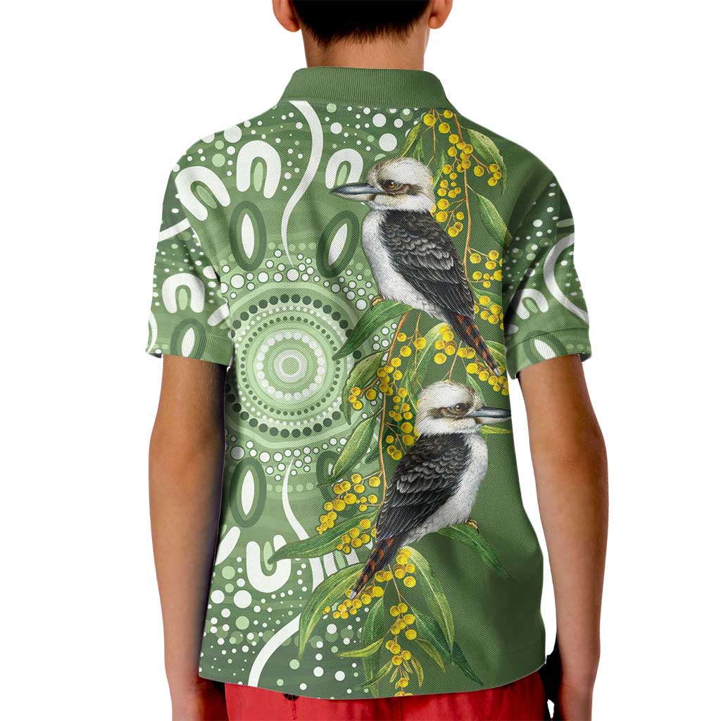 Aussie Kokaburra Golden Wattle Kid Polo Shirt Aboriginal with National Color - Vibe Hoodie Shop