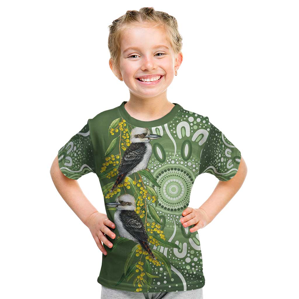 Aussie Kokaburra Golden Wattle Kid T Shirt Aboriginal with National Color - Vibe Hoodie Shop