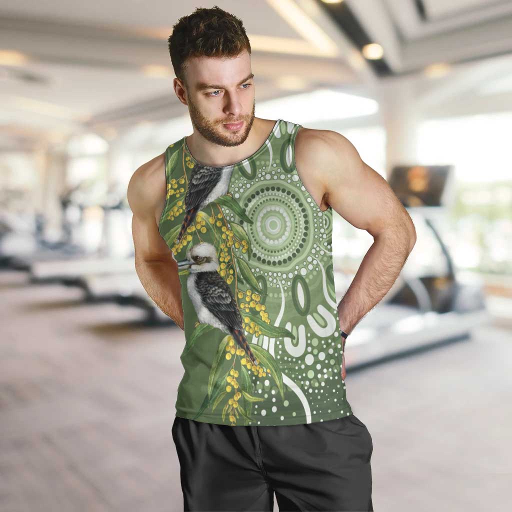 Aussie Kokaburra Golden Wattle Men Tank Top Aboriginal with National Color - Vibe Hoodie Shop
