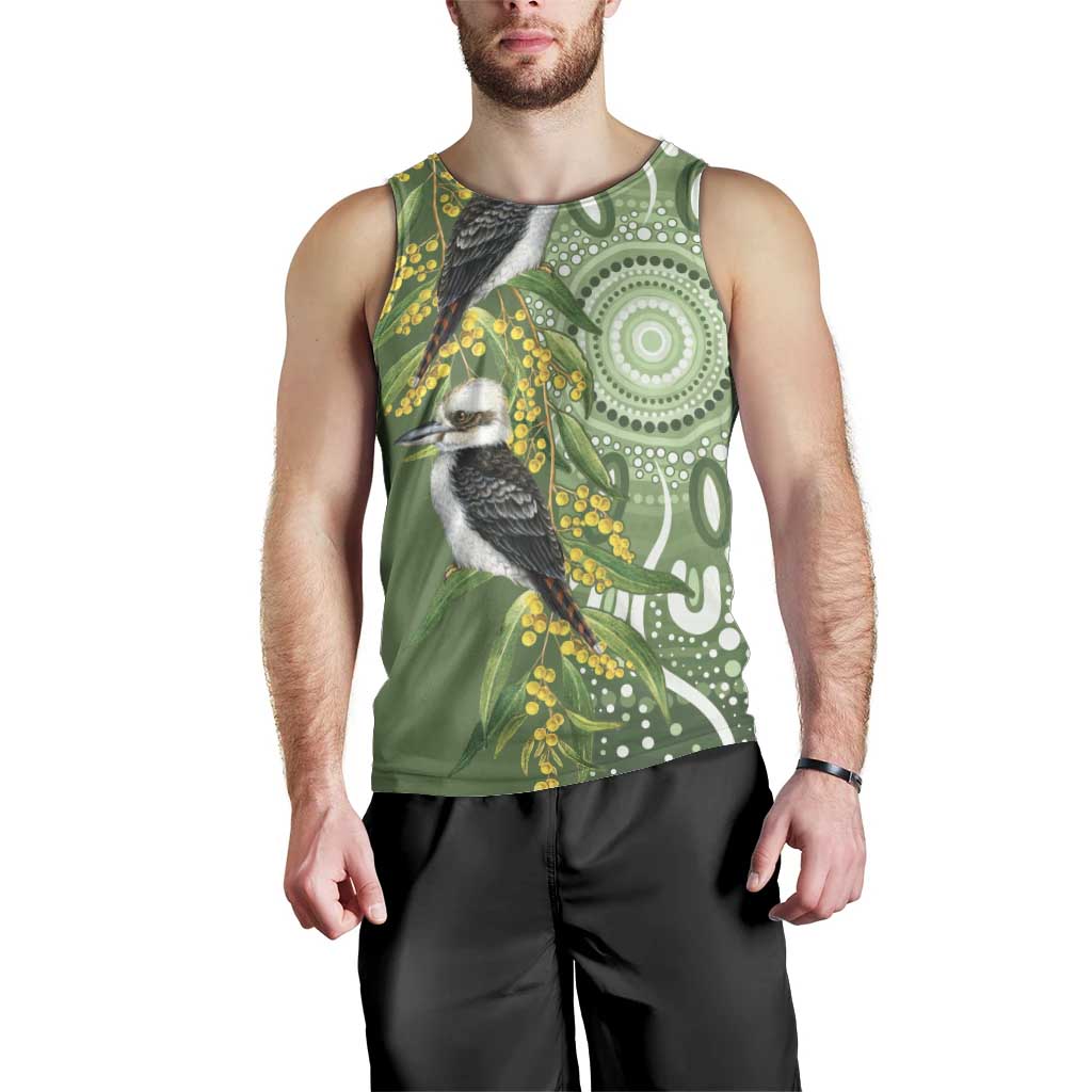 Aussie Kokaburra Golden Wattle Men Tank Top Aboriginal with National Color - Vibe Hoodie Shop