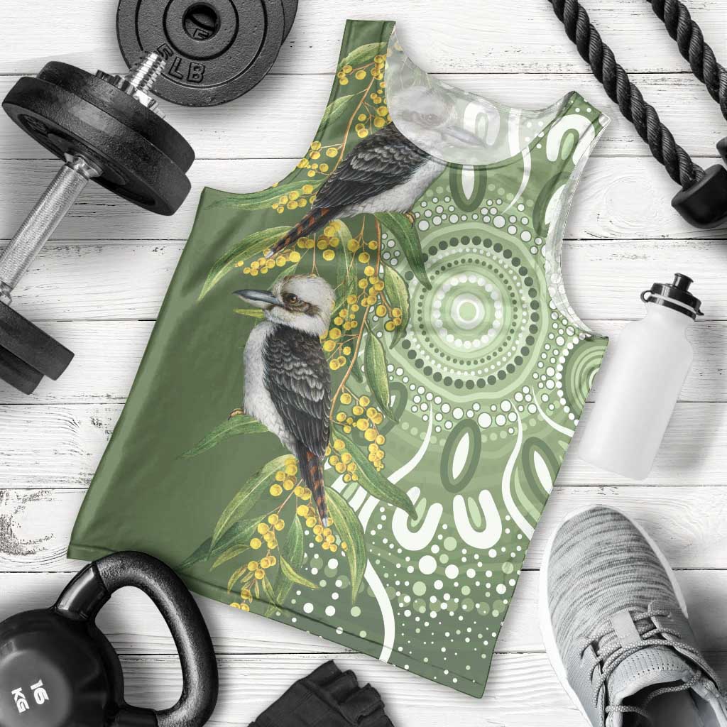 Aussie Kokaburra Golden Wattle Men Tank Top Aboriginal with National Color - Vibe Hoodie Shop