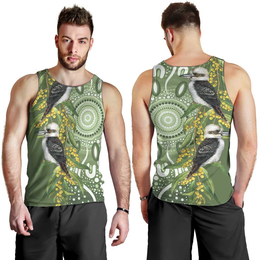 Aussie Kokaburra Golden Wattle Men Tank Top Aboriginal with National Color - Vibe Hoodie Shop