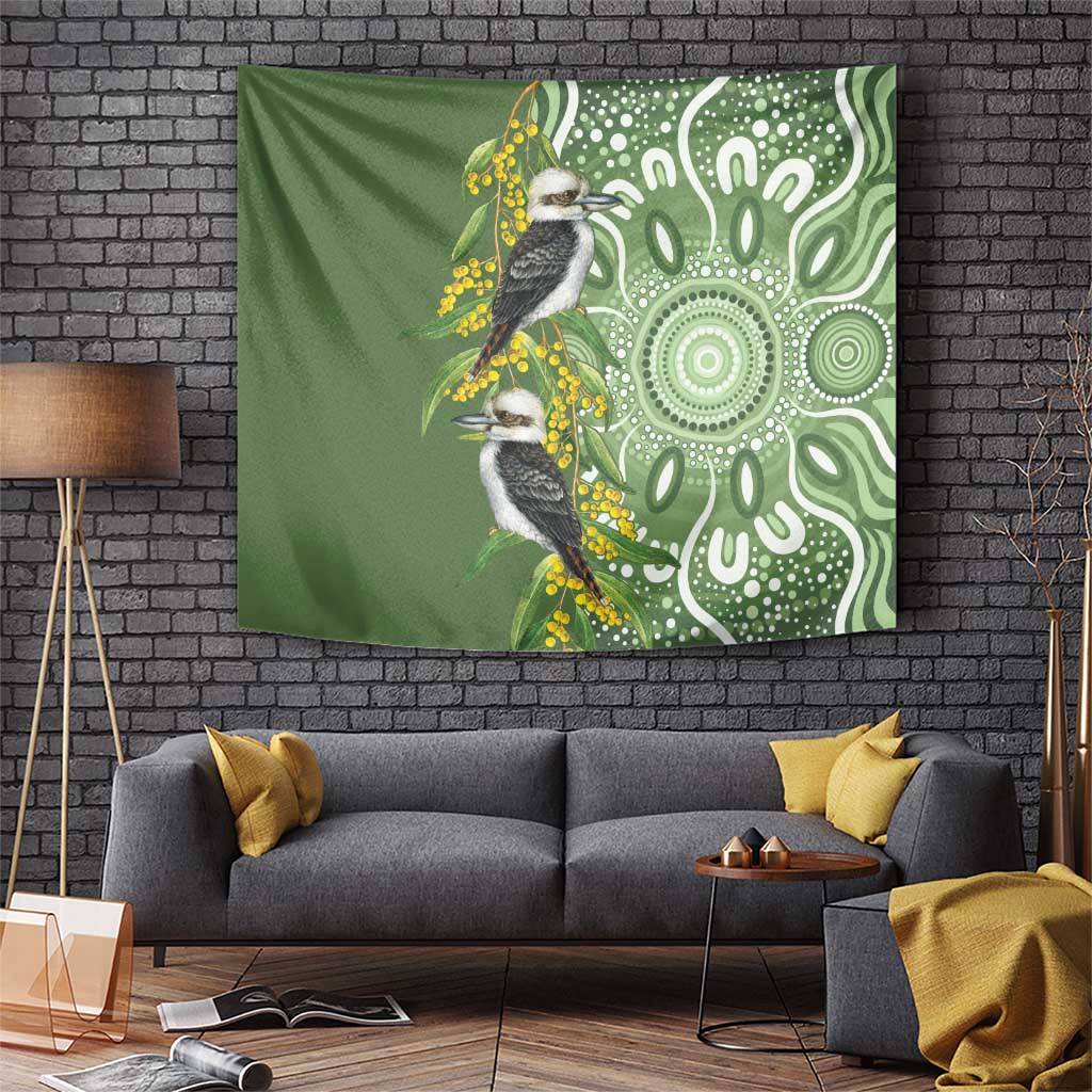 Aussie Kokaburra Golden Wattle Tapestry Aboriginal with National Color - Vibe Hoodie Shop