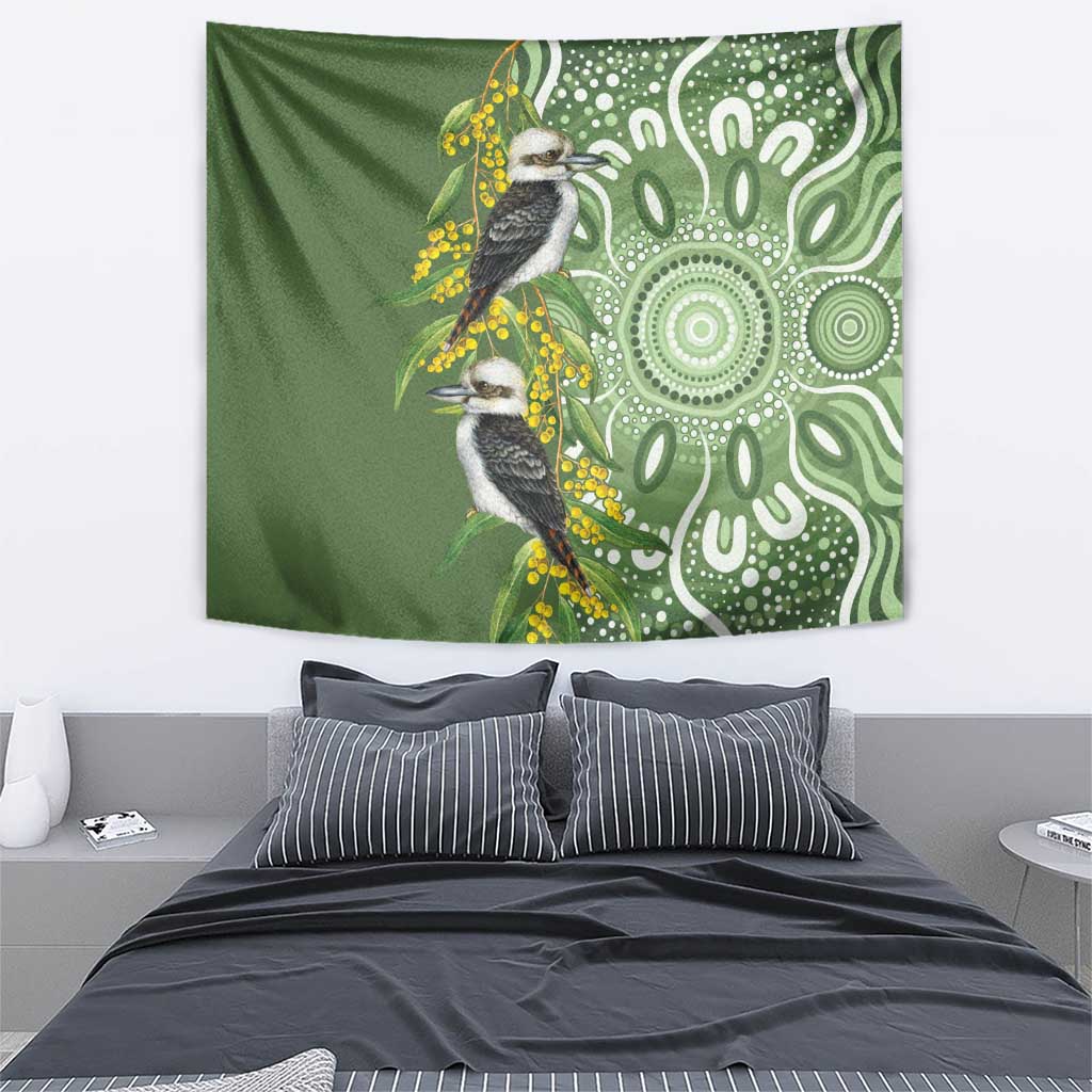 Aussie Kokaburra Golden Wattle Tapestry Aboriginal with National Color - Vibe Hoodie Shop