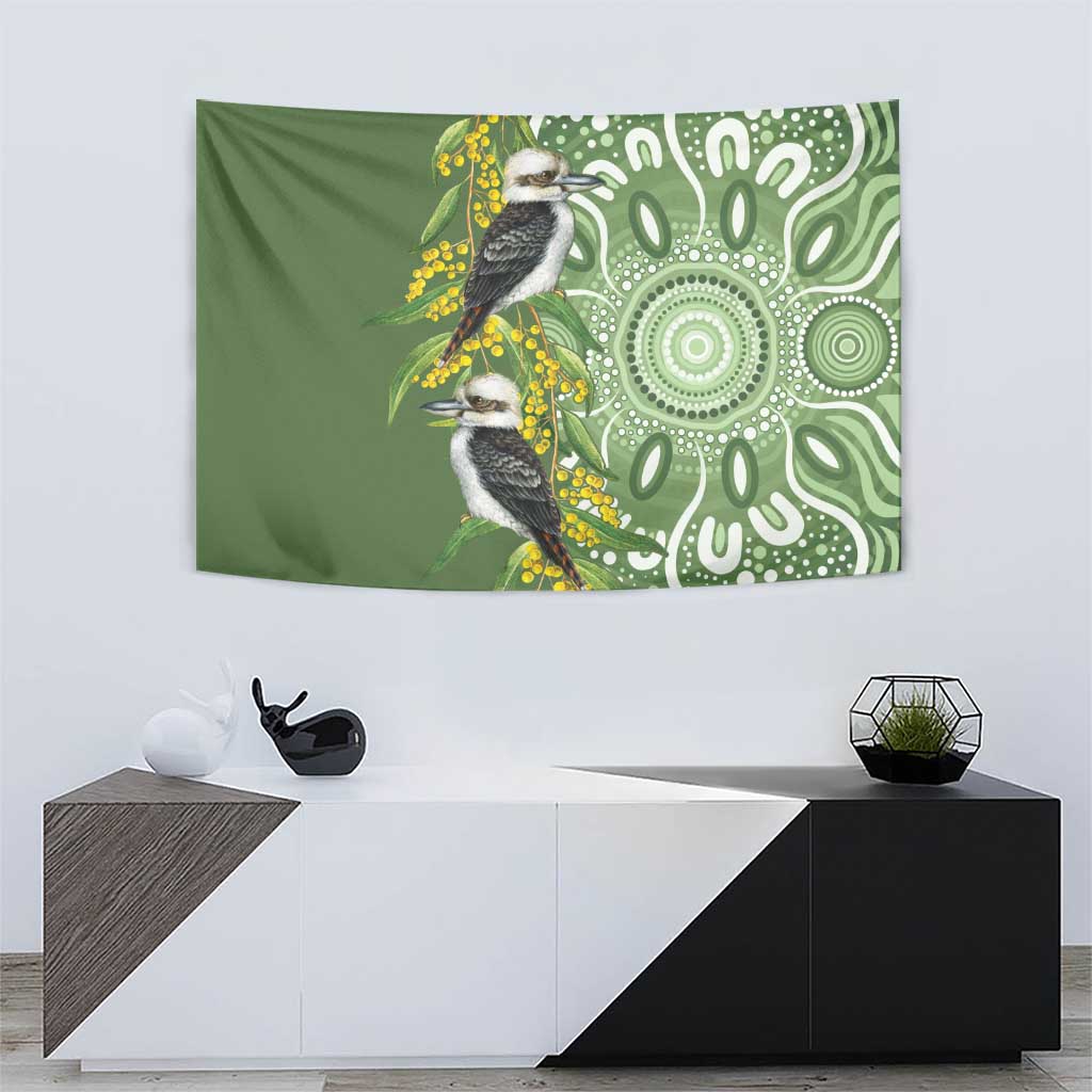 Aussie Kokaburra Golden Wattle Tapestry Aboriginal with National Color - Vibe Hoodie Shop