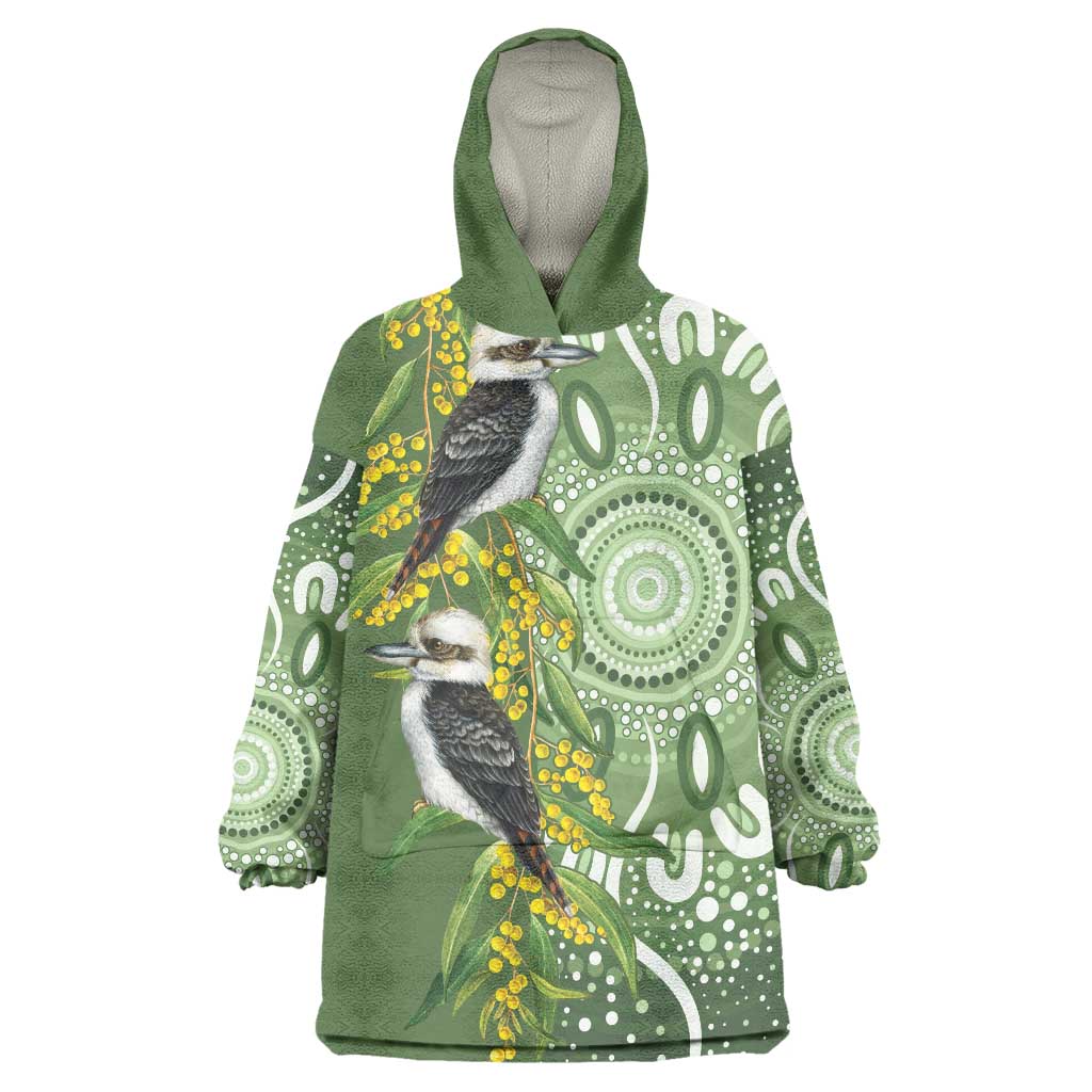 Aussie Kokaburra Golden Wattle Wearable Blanket Hoodie Aboriginal with National Color - Vibe Hoodie Shop