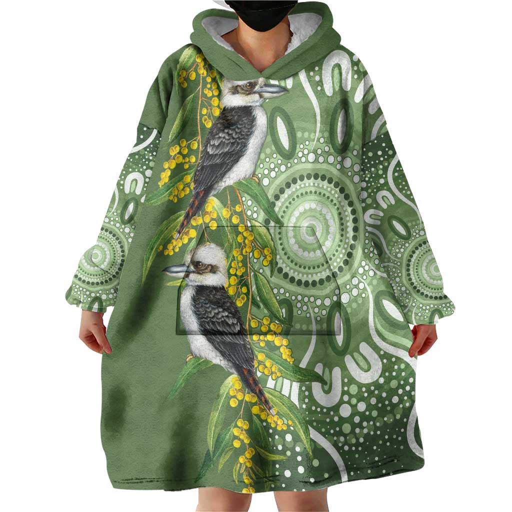 Aussie Kokaburra Golden Wattle Wearable Blanket Hoodie Aboriginal with National Color - Vibe Hoodie Shop